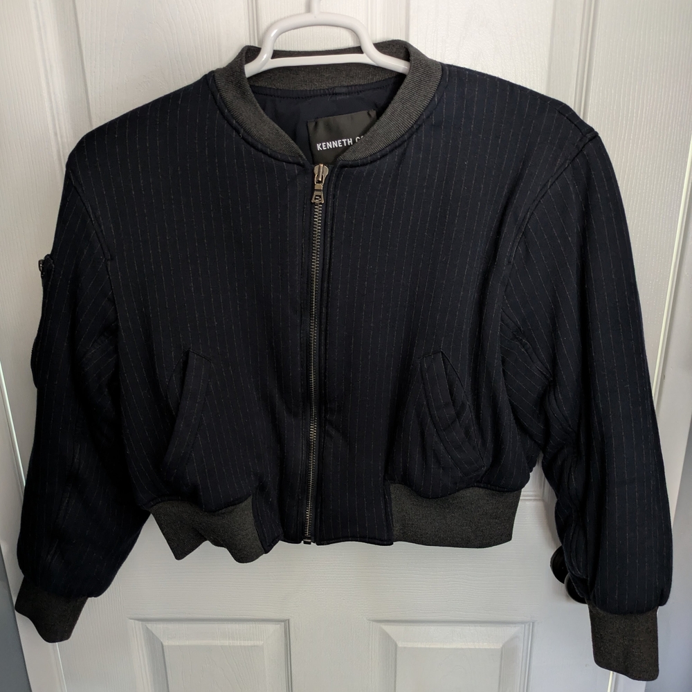 Kenneth Cole Dark Pinstripe Bomber Jacket
